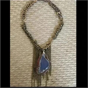 Handmade stone multi chain necklace